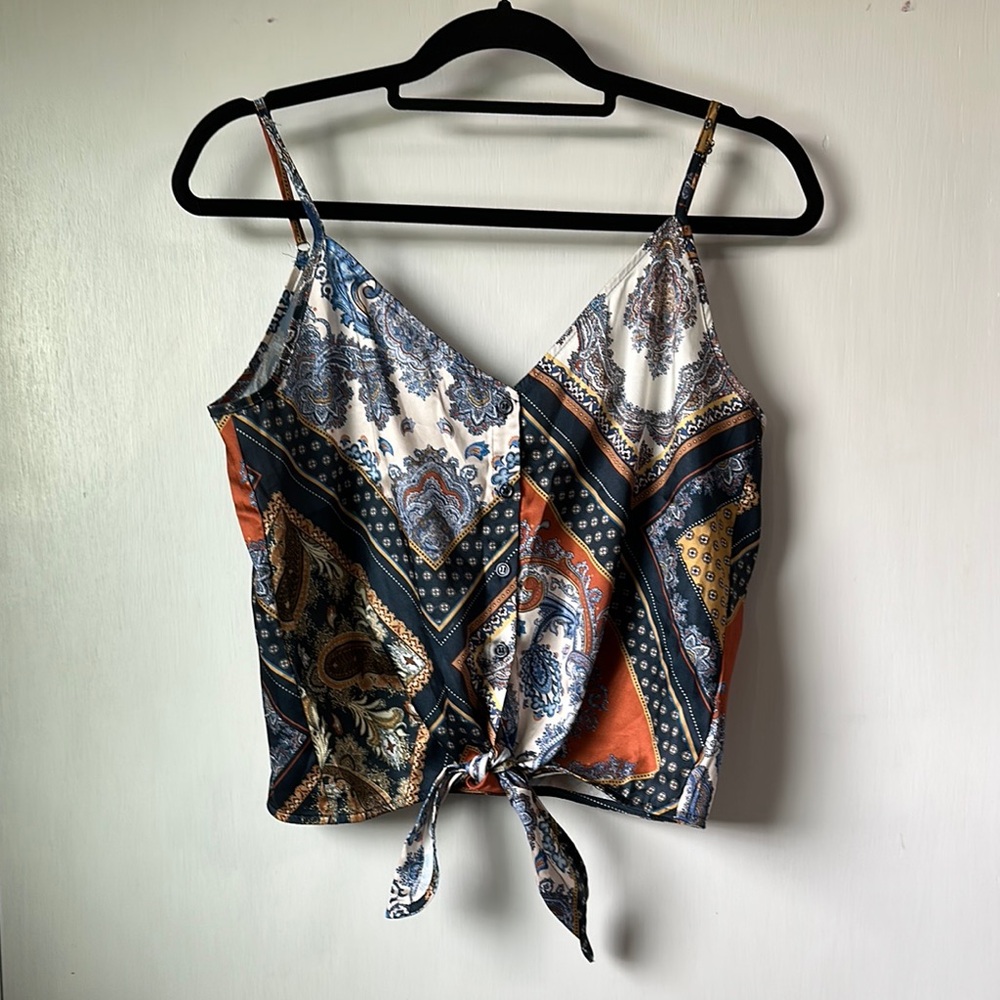 Paisley Print Tie-Front Camisole Top